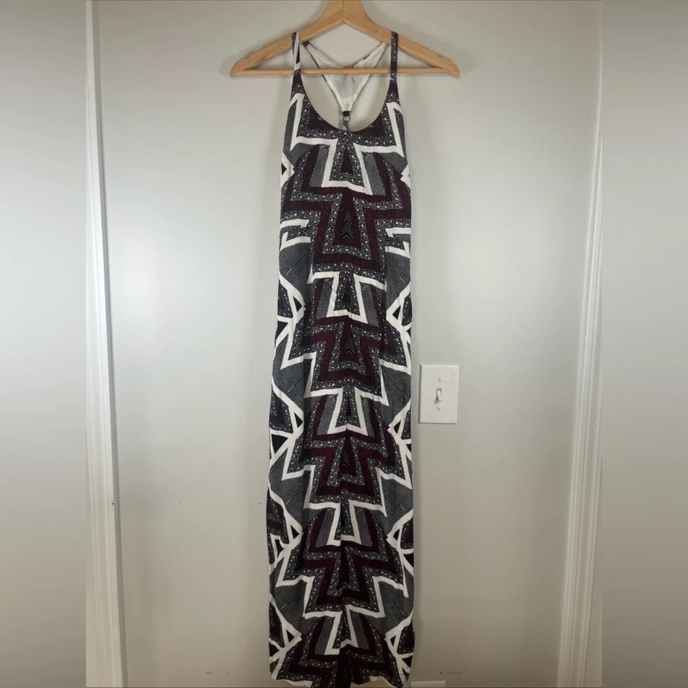Free People Geometric Print Maxi Dress in Black, White, Burgundy